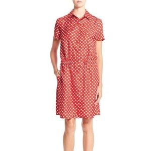 CARVEN PARIS Red Twill Silk Floral Print Dress